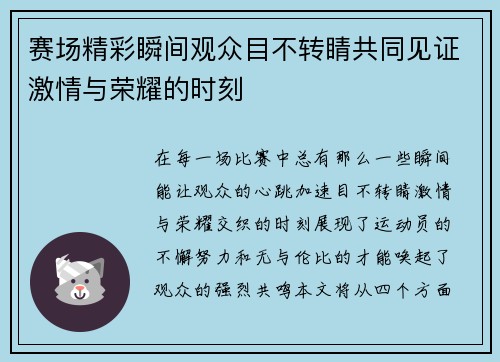 赛场精彩瞬间观众目不转睛共同见证激情与荣耀的时刻