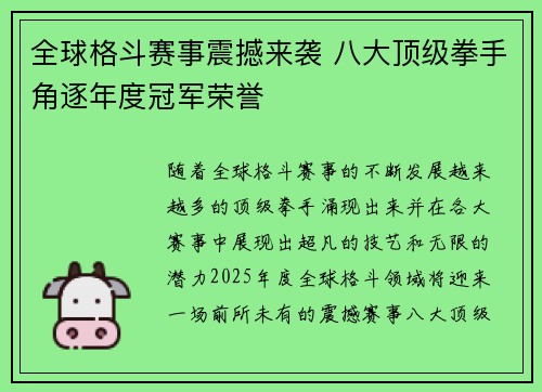 全球格斗赛事震撼来袭 八大顶级拳手角逐年度冠军荣誉